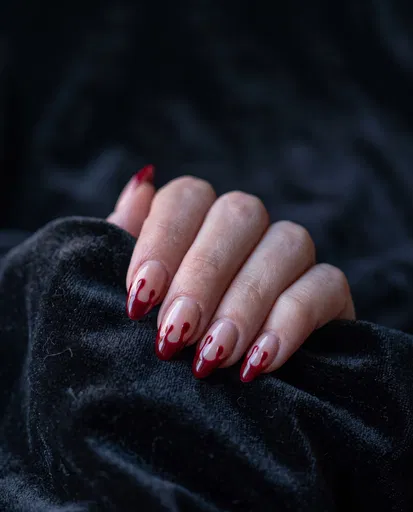 Crimson Blood Drip Halloween Manicure