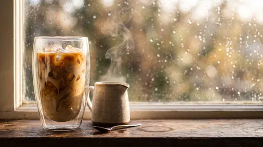 Iced Coffee on Rainy Windowsill