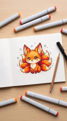 Chibi Kitsune Fox Drawing in Sketchbook
