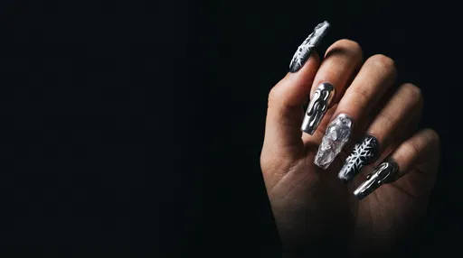 Monochrome Winter Nail Art on Black