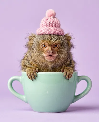 Grumpy Pygmy Marmoset in Mint Teacup