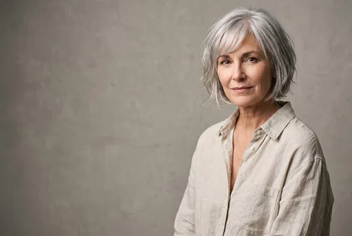 Portrait of Mature Woman With Silver Bob