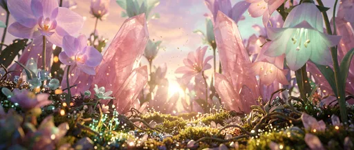 Enchanted Rose Quartz and Pastel Flower Meadow
