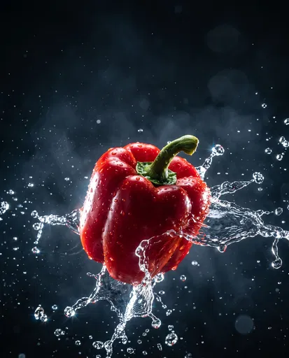 Red Bell Pepper with Water Splash