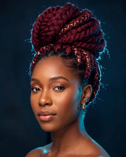 Portrait of Woman with Burgundy Braided Bun