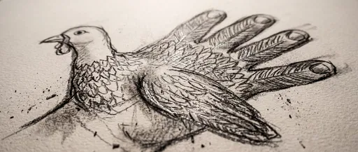 Macro Charcoal Sketch of Hand Turkey