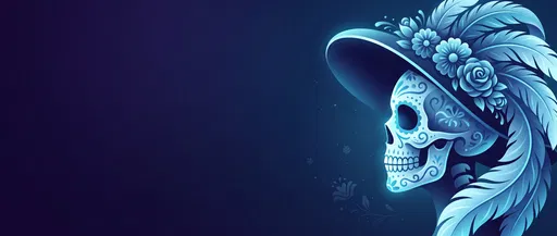 Blue La Catrina Skull Profile Illustration