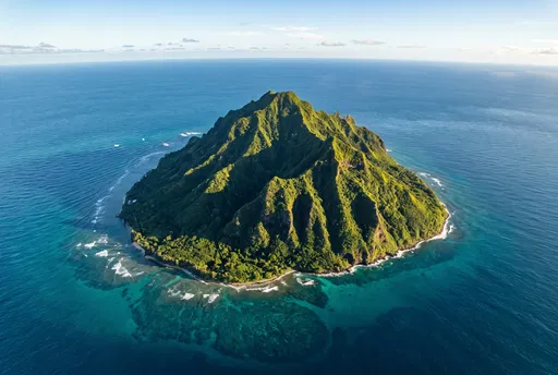 Aerial View of Lush Volcanic Island