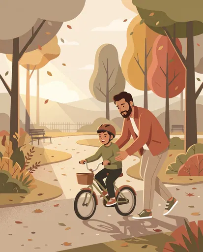 Father Teaching Son to Ride Bicycle