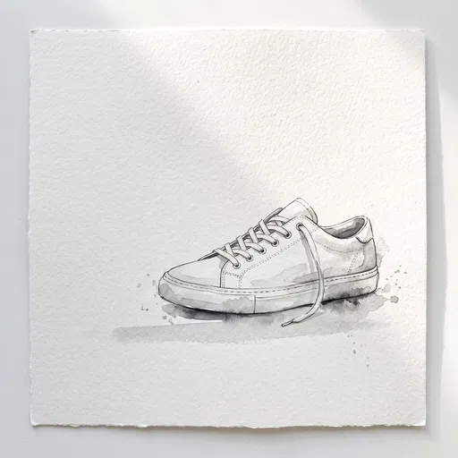 Monochrome Watercolor White Sneaker Illustration