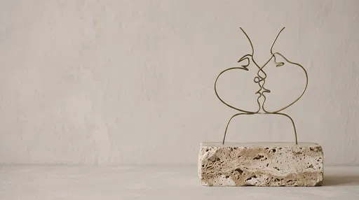 Minimalist Brass Wire Sculpture on Travertine