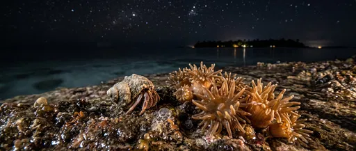 Hermit Crab and Coral at Night