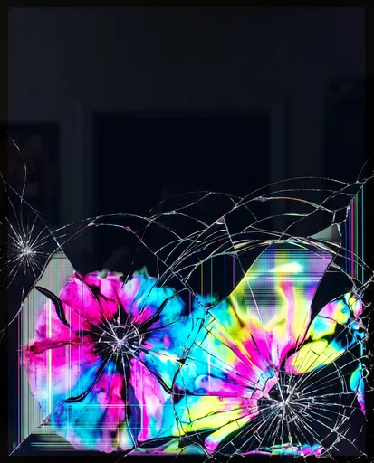 Cracked Screen With Neon LCD Leaks