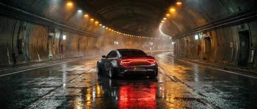 Widebody Car In Wet Underground Tunnel