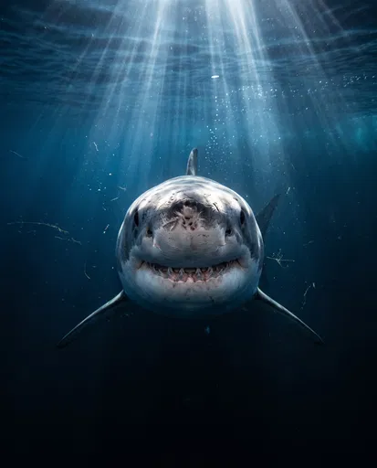 Great White Shark Approaching Underwater