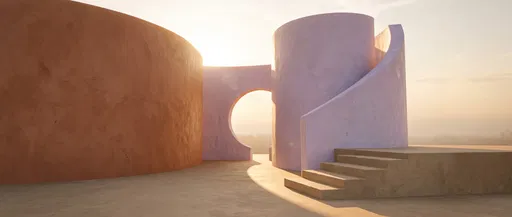 Minimalist Lilac and Terracotta Curved Architecture