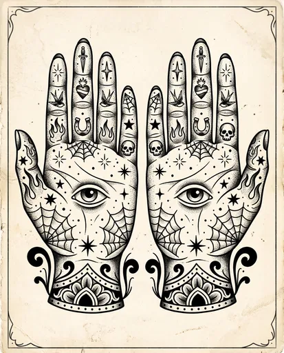 Traditional Tattoo Flash Hands Illustration