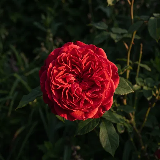 Red Heirloom Garden Rose in Sunlight