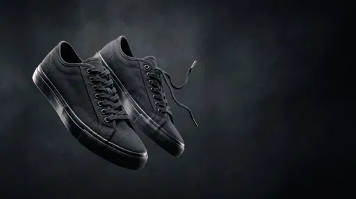 Floating Black Canvas Sneakers on Dark Background