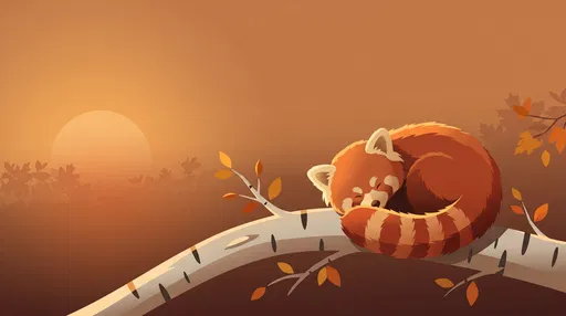 Sleeping Red Panda on Birch Branch