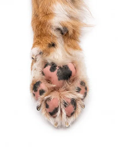 Spotted Australian Shepherd Paw on White