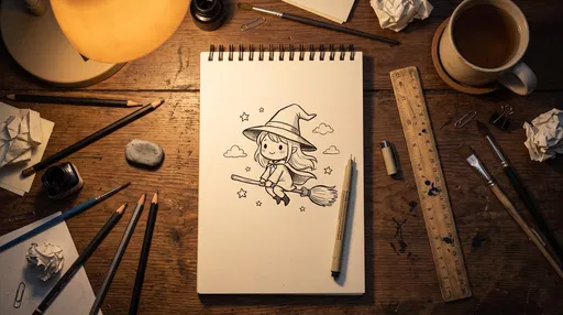 Chibi Witch Sketch on Artist Desk