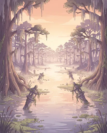 Pastel Bayou River With Sunken Stone Lanterns