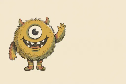 Friendly One-Eyed Monster Waving Illustration