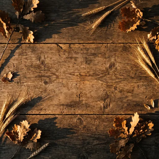 Rustic Wood Flatlay With Autumn Leaves