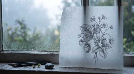 Botanical Strawberry Sketch by Misty Window