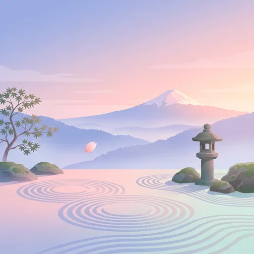 Pastel Japanese Zen Garden at Dawn