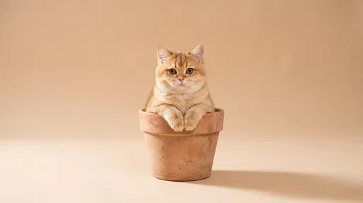 Golden Cat Sitting in Terracotta Pot