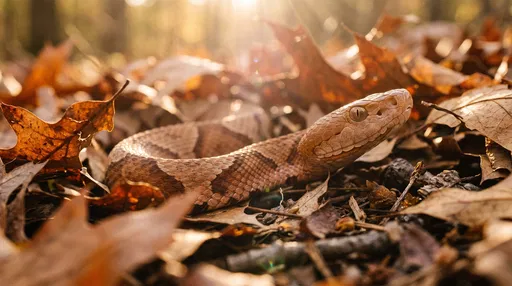 Copperhead Snake in Autumn Leaves