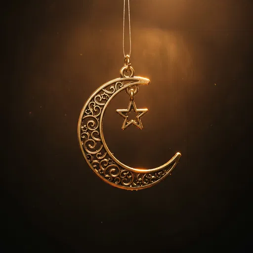 Hanging Brass Crescent Moon and Star Ornament