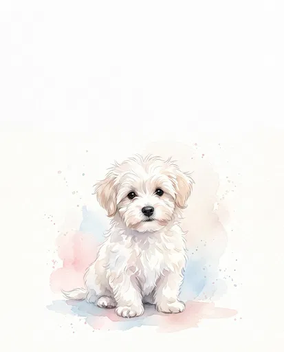 Watercolor Fluffy White Puppy Illustration