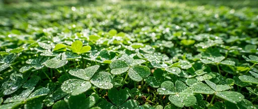 Dewy Green Clover Leaves Macro Background