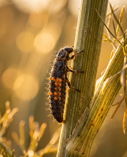 Ladybug Larva on Plant Stem