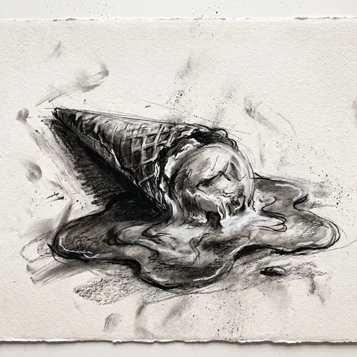 Charcoal Drawing of Melting Ice Cream