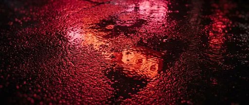Red Neon Reflections on Wet Asphalt