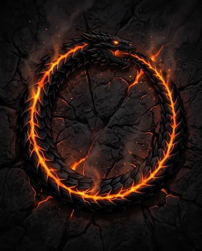 Lava Ouroboros Dragon on Dark Rock