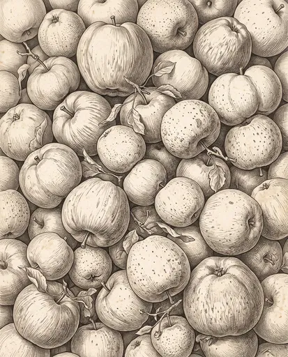 Vintage Etching Drawing of Piled Apples