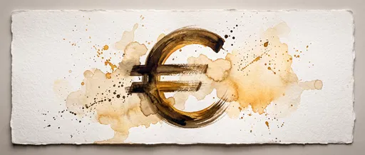 Sepia Watercolor Euro Symbol on Paper
