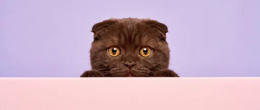 Brown Scottish Fold Cat Peering Over Ledge