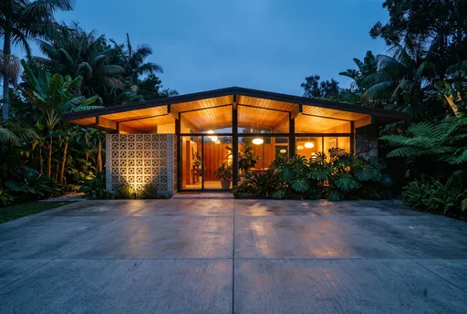 Mid-Century Modern Home at Twilight