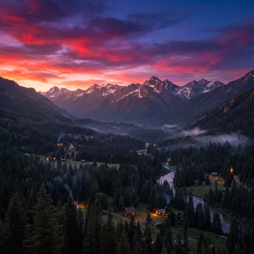 Vibrant Sunset Over Alpine Valley