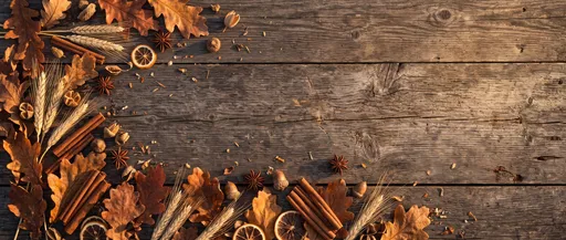Rustic Autumn Leaves and Spices Wood Border