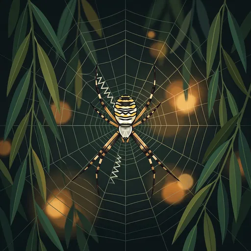 Banded Garden Spider on Web Illustration