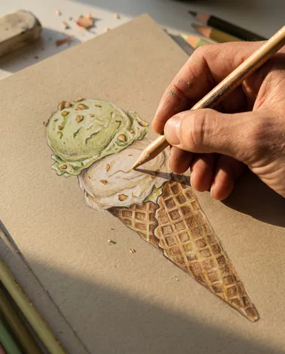 Hand Drawing Pistachio Ice Cream Cone