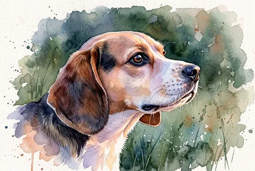 Watercolor Beagle Profile Illustration