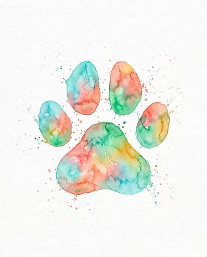 Colorful Watercolor Dog Paw Print Illustration
